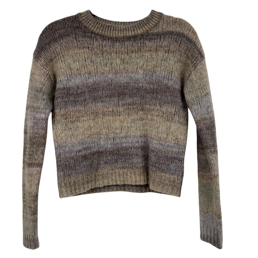 Something Navy Purple & Brown Striped Crew Neck Sweater Womens S Fall Neutral
